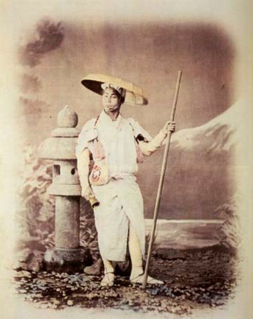 Felice beato zarándok háttérben a fujiyamával 1862. körül Felice beato zarándok háttérben a fujiyamával 1862. körül